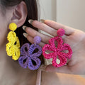 Eleven Color Woven Four Leaf Flower Statement Earrings view 1