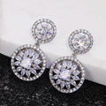 Double Round Floral Clear Stone Earrings Metal Jewelry Design view 3