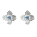 Silver Brushed Flower Stud Earrings Blue Center Stone view 5