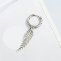 Single Stainless Steel Wing and Feather Charm Huggie Earrings view 4