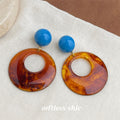 Blue Ball Stud Amber Open Circle Resin Drop Earrings view 3