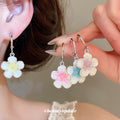 Pastel Flower Silver Tone C Hoop Earrings Four Colors view 2