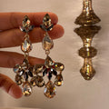 Smoky Champagne Crystal Cluster Earrings with Reflective Details view 1