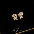 Gold Openwork Camellia Pave Crystal Leaf Stud Earrings view 1