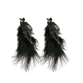 Black Rhinestone Chain Tassel Feather Clip Earrings view 5