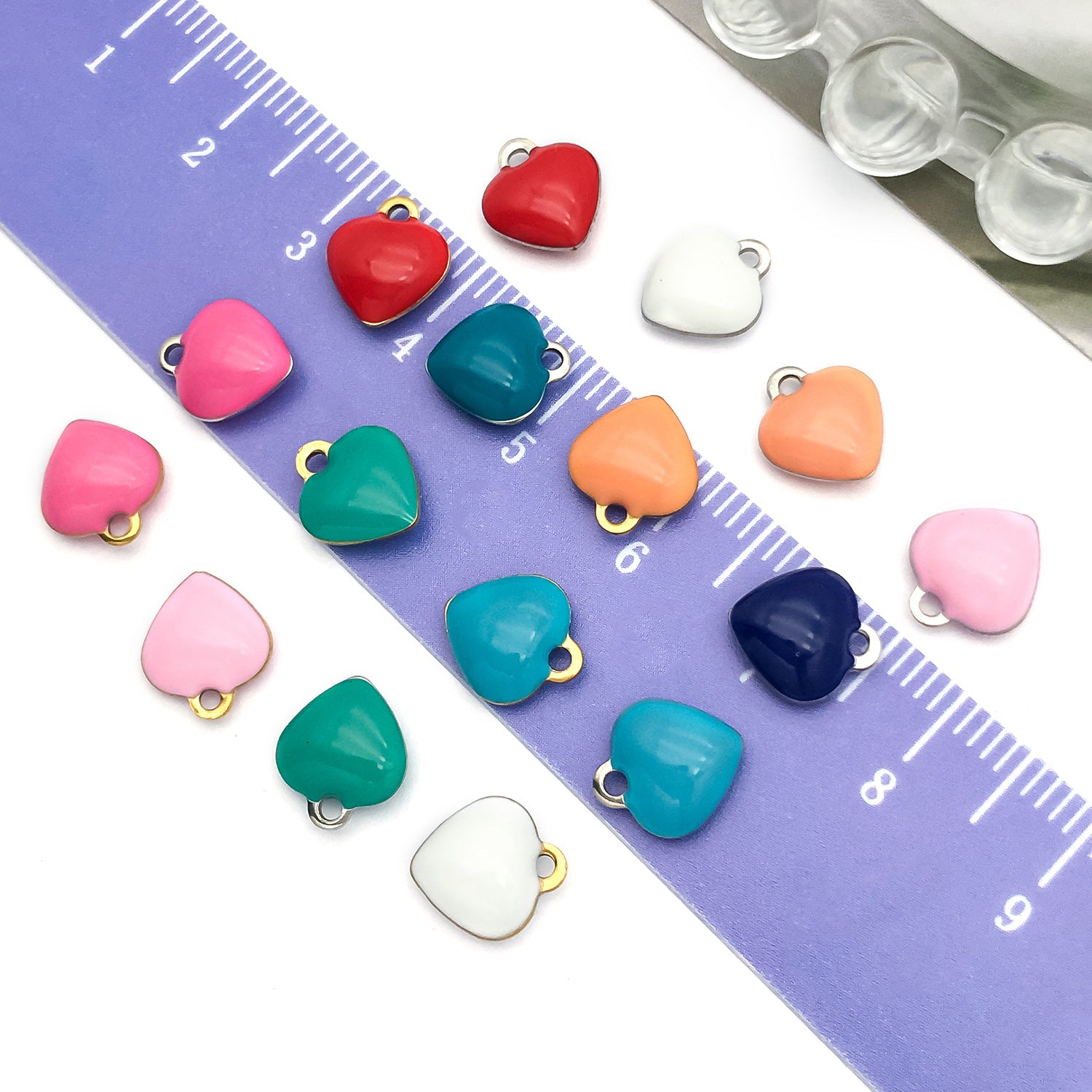 Stainless Steel Enamel Heart Double Sided Charm Pendant for Bracelets Necklaces Earrings