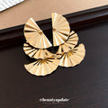 Cutout Leaf and Fan Statement Earrings with Polished Metal Tone Details view 2