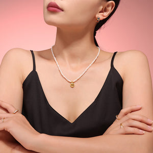 Freshwater Pearl Strand Necklace Gold Disc Star Pendant