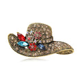 Crystal Cowboy Hat Brooch With Faceted Crystals And Polished Metal Details view 1