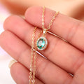 Gold Oval Emerald Green Halo Cubic Zirconia Pendant Necklace view 2