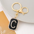 Rhinestone Initial Letter Keychain Black Enamel Gold Tone Tag view 8