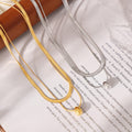 Gold Steel Double Layer Herringbone Bead Drop Necklace view 4