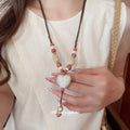 Ceramic Heart Pendant Cord Necklace Multicolor Glaze Beads view 3