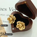 Bold Camellia Flower Stud Earrings Gold Steel Tone view 2