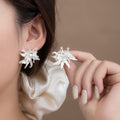 Silver Crystal Look Layered Sunburst Statement Stud Earrings view 1