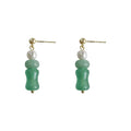 Gold Ball Stud Pearl Green Bamboo Glass Drop Earrings view 5