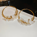 Clear Flower Beaded Large Hoop Earrings in Gold and Silver Tones view 2