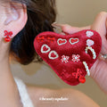 Six Pair Red Heart Bow Rose Crystal Stud Earring Set view 1