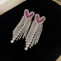 Crystal Heart Chandelier Earrings In Pink Magenta And Red view 7