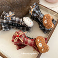 Plaid Fabric Bow Bear Hair Claw Clips Three Colors view 2