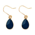 Gold Dark Blue Faceted Teardrop Hook Dangle Earrings view 5