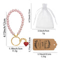 Pink Faux Pearl Wristlet Keychain Red Glitter Heart Charm view 2