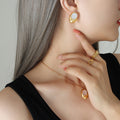 Gold Irregular Mother Pearl Pendant Necklace Stud Earrings view 1