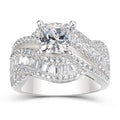 Silver Princess Cut Twisted Baguette Halo Ring Sizes 6-10 view 3