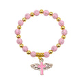 Pink Cross Bead Stretch Bracelet Gold Winged Cross Charm view 6