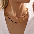 Natural Stone Disk Bead Gold Chain Necklaces Five Colors view 3