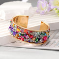 Gold Tone Crushed Stone Wide Open Cuff Bracelets in Eight Colors view 10