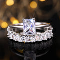 Rectangle Clear Solitaire Eternity Band Stack Ring Set view 2