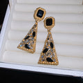 Black Crystal Geometric Triangle Drop Stud Earrings view 6