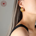 Thick C Shape Geometric Hoop Stud Earrings Gold Rose Steel view 4