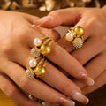 Twisted Triple Band Ring Sphere Crystal Pearl Cluster Statement view 3