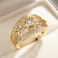 Gold Filigree Openwork Clear Center Stone Ring Sizes 6-10 view 2