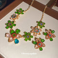 Multicolor Crystal Flower Necklace and Stud Earrings Two Styles view 3