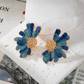 Gold Tone Large Glitter Daisy Stud Earrings in Three Colors view 2