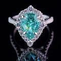Blue Green Pear Halo CZ Ring Silver Tone Pave Band view 2