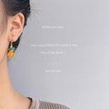 Orange Fruit Dangle Earrings Flower Leaf Accents Gold Hooks view 2