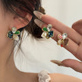 Blue Green and Pink Purple Faceted Flower Cluster Studs view 2