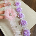Sheer Floral Choker Necklaces with Crystal Center Flowers view 2