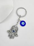 Silver-Tone Rhinestone Evil Eye Charm Keychain With Hamsa view 6