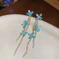 Pastel Flower and Chain Tassel Stud Earrings in Three Colors view 8