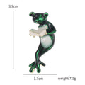 Reading Frog Enamel Brooch in Detailed Metal and Crystal Design view 5
