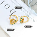 Gold Hoop Earrings Green Zircon Circle Pendant Drop view 2