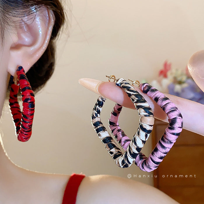 Leather Wrapped Diamond Hoop Earrings in Three Animal Prints
