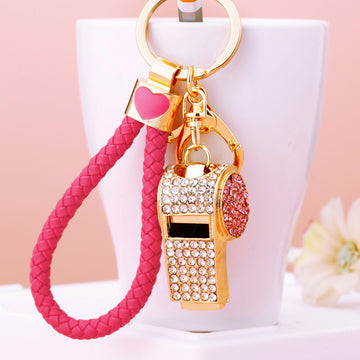 Crystal Whistle Keychains in Pink and Blue with Matching Braided Loops