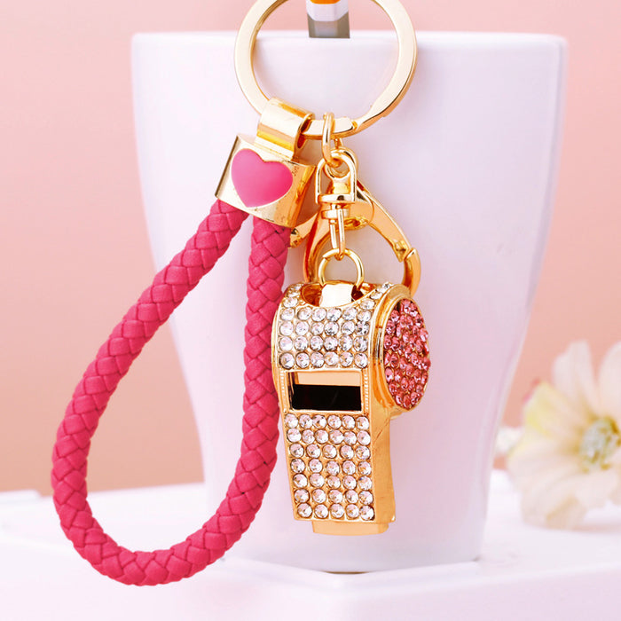 Crystal Whistle Keychains in Pink and Blue with Matching Braided Loops