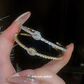 Silver Tone Marquise Crystal Open Cuff Bracelet With Unlisted Gold view 2